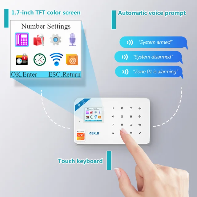 KERUI W181 Home Security Alarm System GSM WIFI Tuya APP Receiving Color Screen Connection Mobile Wireless Burglar Alarm Kit 2