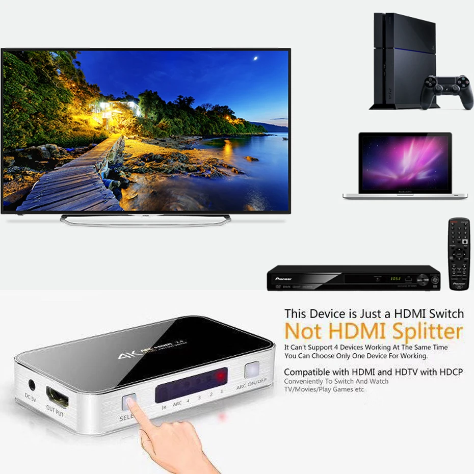 Аудиовыключатель 4K HDMI с аудио экстрактором переключатель функцией ARC выход 4 в 1