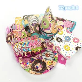 

78pcs/lot Chocolate Donut Disposable Tableware Set Wedding Birthday Anniversary Baby Shower Plate Cup Party Decoration Supplies