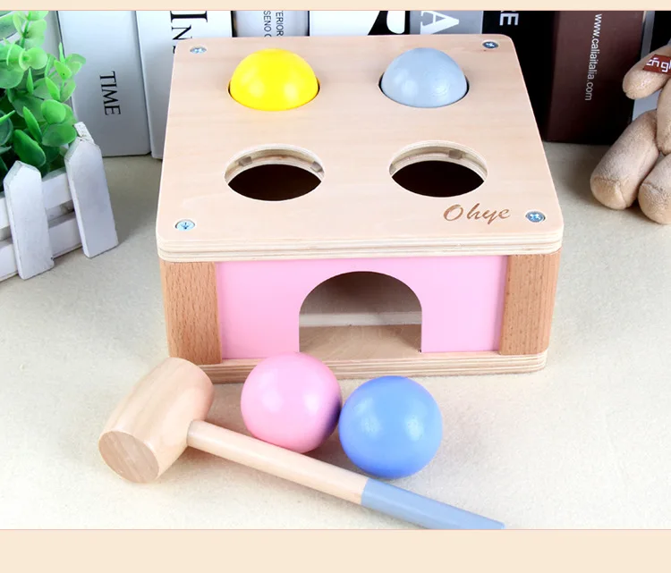 Дети Раннее Обучение молоток деревянный красочный мяч молоток игра обучающая забавная игрушка детская палочка коробка деревянные удары ударная игрушка