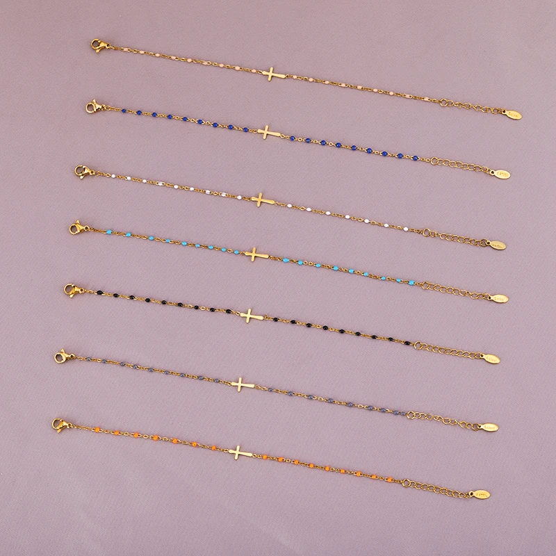 Stainless Steel Bracelets Stainless Steel Jewelry Charm Bracelet Fashion Boho Style Jesus Cross Bracelet Stainless Steel Gold Color Charm Women Girls Christian Jewelry Gift