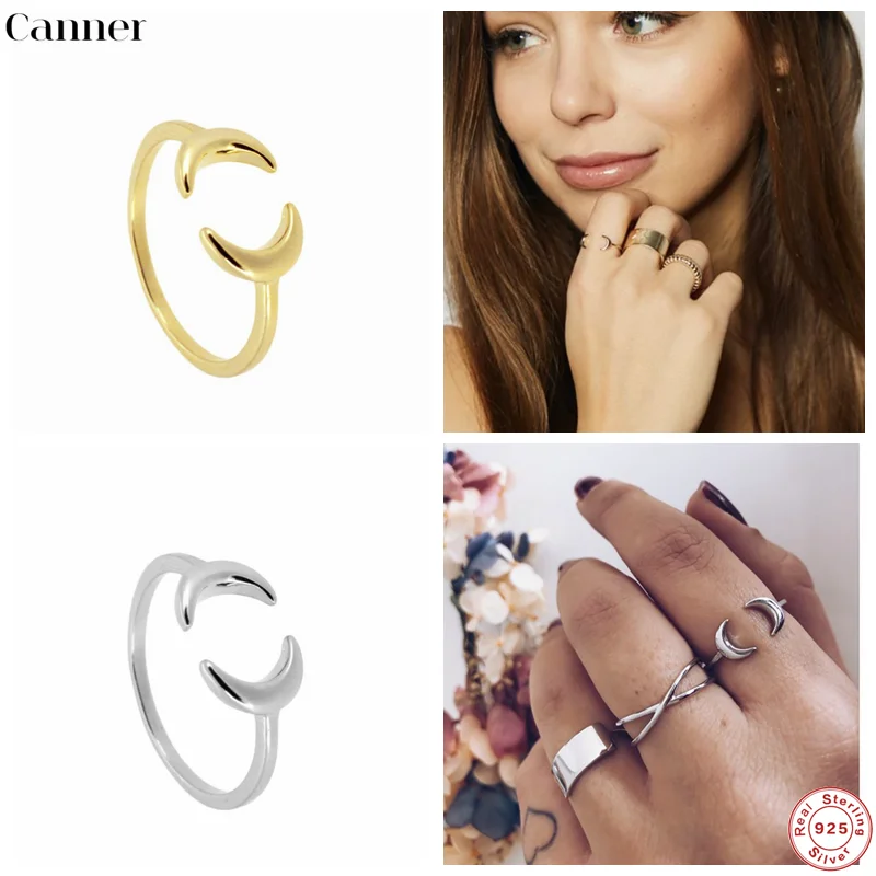 925 Sterling Silver Finger Rings CZ Shiny Open Adjustable Ring Fine