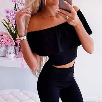 

Woman Sexy Set Summer Lady Solid Neck Tank Top +long Pants Suit Lady two-pices Casual Set Robe Femme
