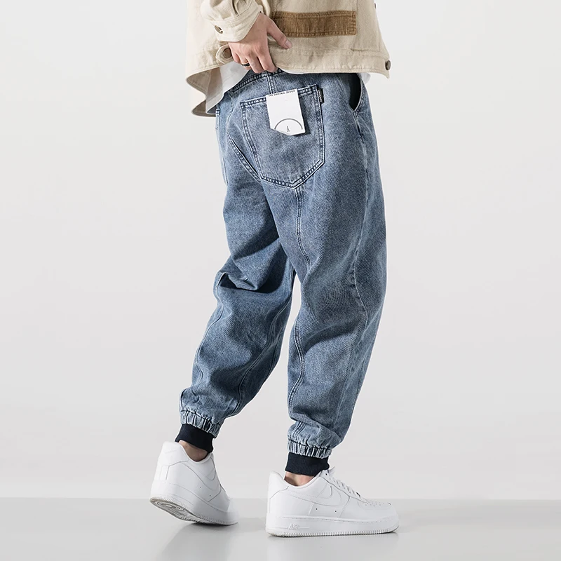 Japanese Style Fashion Men Jeans High Quality Blue Black Loose Fit Harem Jeans Men Cargo Pants 2