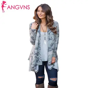 

Women Casual Camouflage Print Long Sleeve Irregular Cardigan Winter/Spring/Autumn Hips Length None Coat