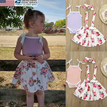 

3pcs Newborn Baby Girl 0-24M Princess Sleeveless Top Romper Short Skirt Outfit Clothes
