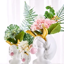 Креативная ваза в скандинавском стиле милая жевательная резинка для девочек золотистая ваза голова человека современная домашняя Цветочная композиция настольное украшение скульптура