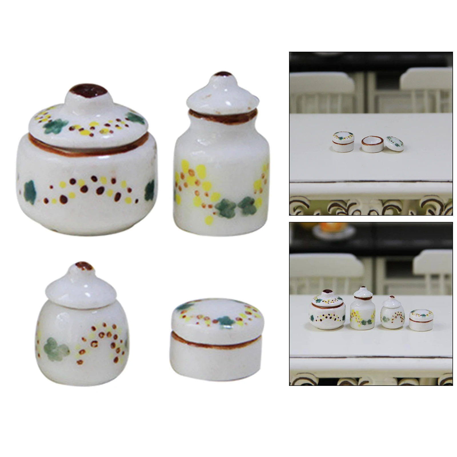 1/12 Dollhouse Kitchen Decoration Miniature Chinese Porcelain Jar Kitchen Cans