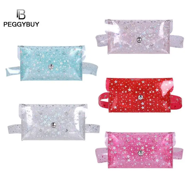 

Female Girls Fashion Clear PVC Transparent Fanny Packs Ladies Mini Crossbody Women Waist Bags Star Messenger Bag Phone Pouch
