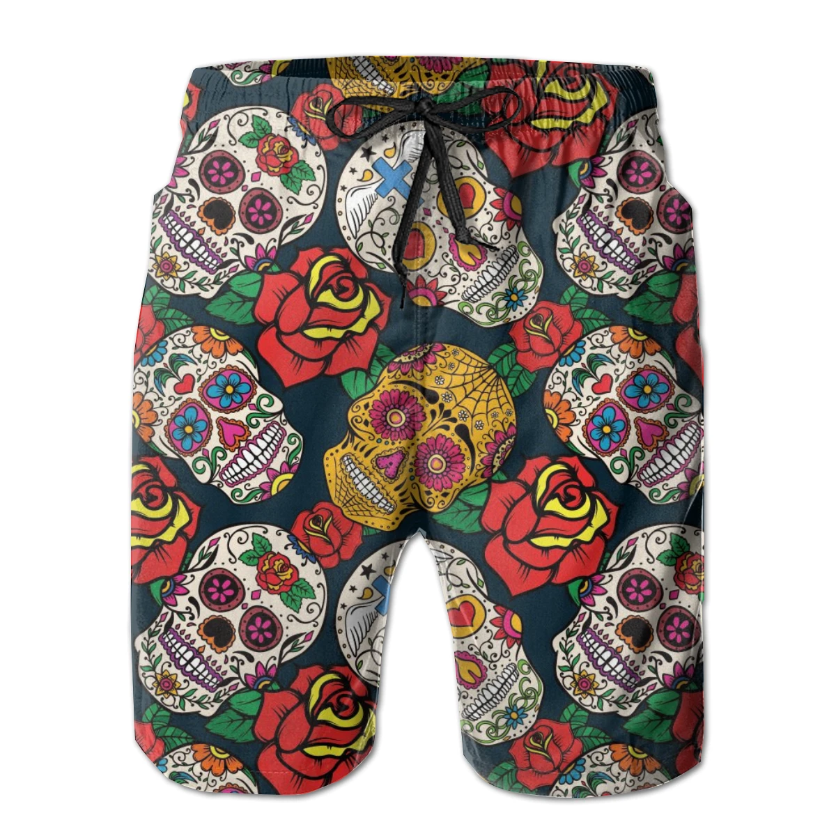 Patterned Colorful Mexican Skull Party Fashion Young Men Beach Board Shorts, 