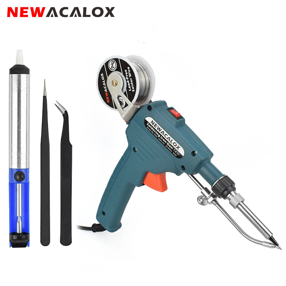 NEWACALOX 110V/220V 60W US/EU Hand-held Internal Heating Soldering Iron Automatically Send Tin Gun Soldering Welding Repair Tool