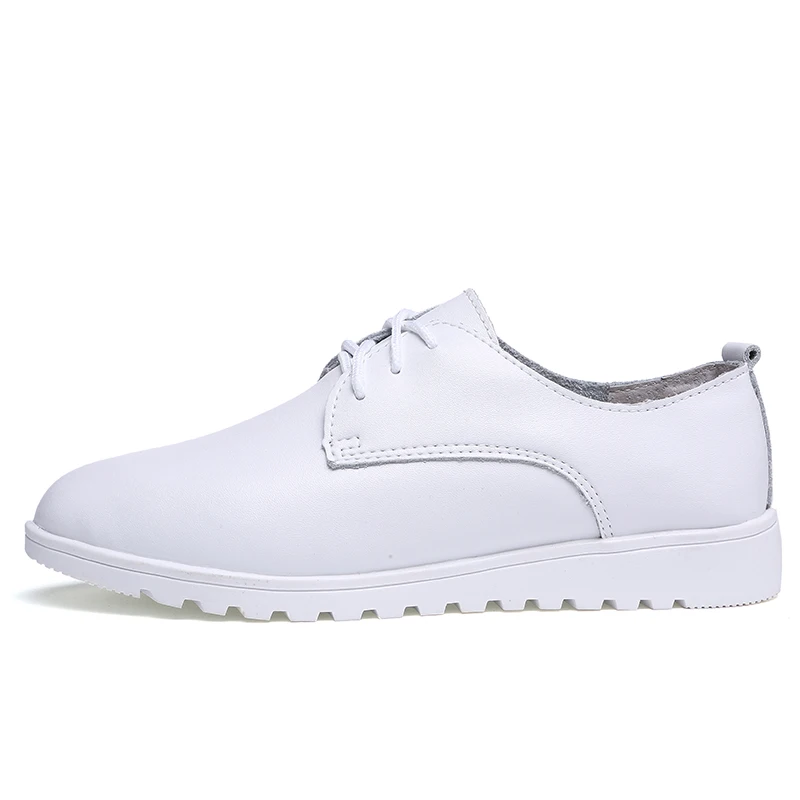 

kilobili 2020 Spring Women Oxfords Flats Shoes Genuine Leather Pointed Toe Ladies moccasins lace up loafers white shoes Sneakers