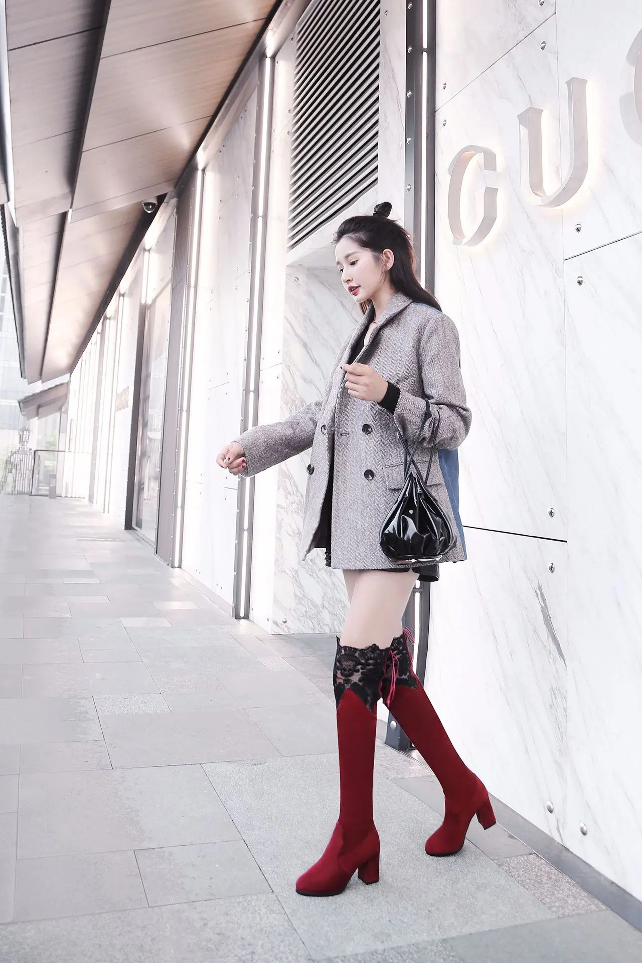Новое поступление nueva moda salvaje de encaje Sobre las botas de la rodilla con botas de gamuza botas de mujer de gran tamamino