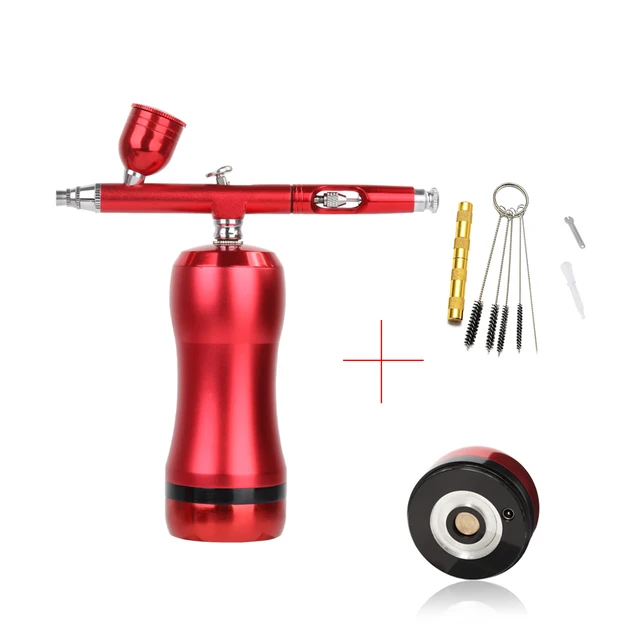Best Portable Airbrush With Compressor Kit Mini High Pressure Replace Battery Makeup Nail Art Design Tattoo Paint Spary Gun Part C red