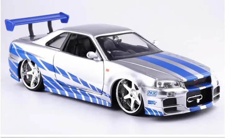 Beste 124 NISSAN R34 legering model auto, hoge simulatie glijden speelgoed, kinderen collectie geschenken, gratis verzending