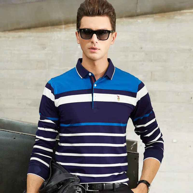 Place Of Origin Supply Of Goods Brand Men'S Wear Spring And Autumn New Style MEN'S T-shirt Pure Cotton Fold-down Collar Pullover