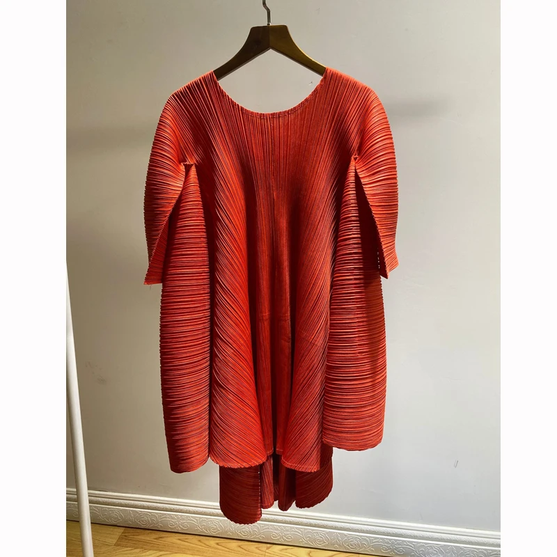 Changpleat новые женские свободные топы Miyak плиссированные Модные Дизайнерские однотонные женские футболки с круглым вырезом большого размера