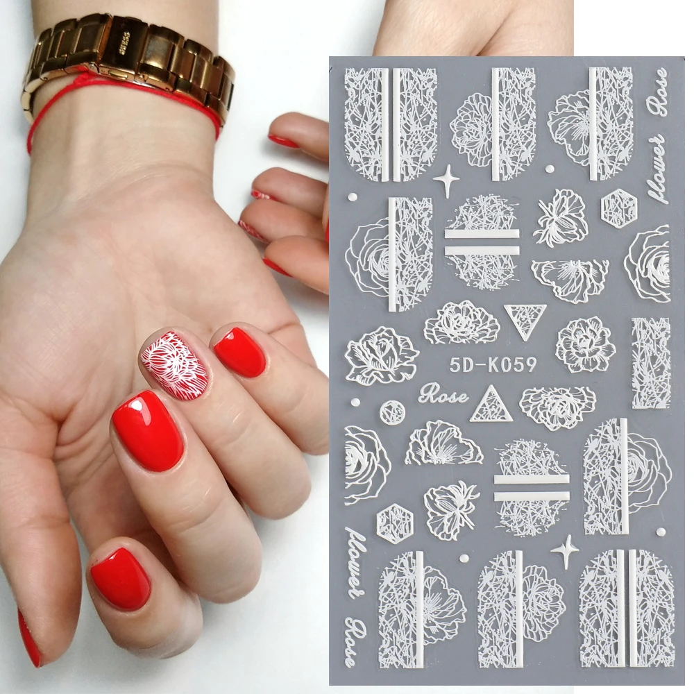 5D Acrylic Nail Sticker Engraved Flower Sliders Embossed Lace Wedding Nail Art Design Monogram Decals Manicure nail stickers nail art decoration nail decals