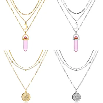 

FAMSHIN 2020 New Vintage Opal Stone Necklaces Fashion Multi Layer Crystal Pendant Necklace For Women Statement Bohemian Jewelry