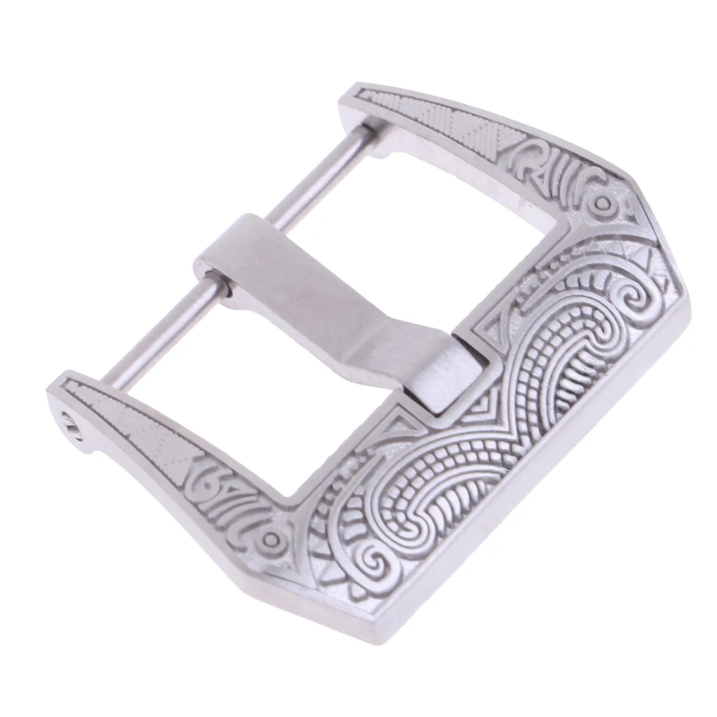 Flower Engraving Steel Screw-In Watch Buckle 22mm Replacement Clasp Crafts