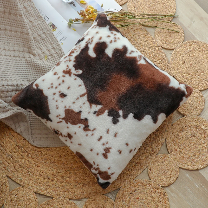 NEW 2021 Plush Cow Pattern Cushion Cover for Black or White Pillowcover by Hot Sale Animal Party of Home Decoration Pillow Cover