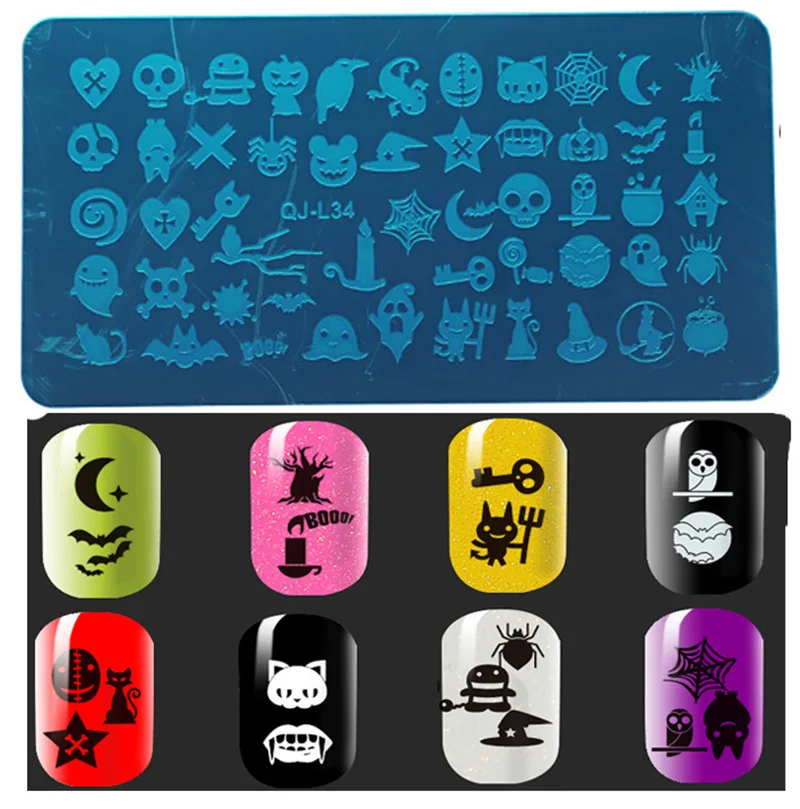 Nail Art Stamping plates equipment, 2pcs Stainless Steel Image Nail Stamping Plates/ Halloween Nail Stamp Template Tools L33