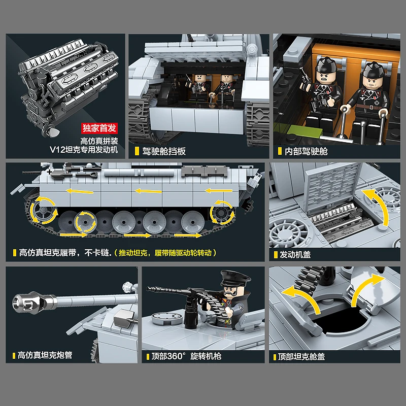 Kaufen 990PCS WW2 Military Panther Tank 121 Bausteine Legoing Military WW2 Tank Soldat Waffe Armee Ziegel Kinder Spielzeug Für kinder