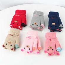 Для малышей для девочек и мальчиков, зимние вязаные Мультяшные Лоскутные теплые варежки, перчатки с ремешком, Детские Мультяшные перчатки, теплые вязаные шерстяные варежки