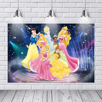 

Cartoon Princess Photography Backdrop Pink Flower Gold Frame Girls Birthday Party Backgrounds for Photo Studio 7x5FT