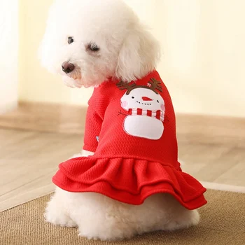 

Red Christmas Snowman Pattern Dog Clothes Dog Princess Dress Shirt Puppy Dress Costume Cat Coat For Small Dogs Cats Yorkshire