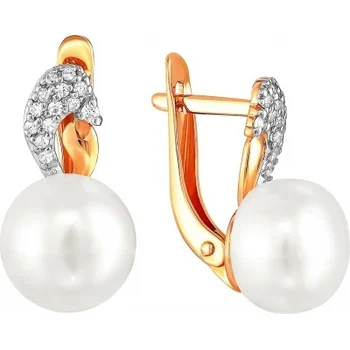 

Примаэксклюзив earrings with pearls and cubic zirconia in red gold
