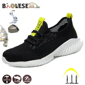 

BAOLESEM Man Safety Shoes Summer Breathable Work Safety Shoes Steel Cap Toe Protective Mesh Anti-odor Mid-kevlar Puncture Proof