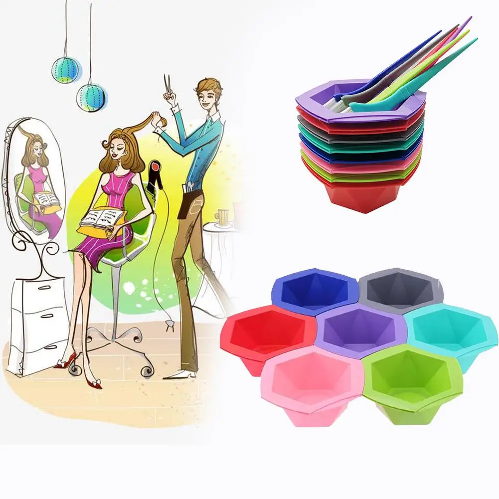 7Pcs Colorful Hair Dying Bowls Antislip Stirring Bowl Salon Hairdressing Tool Hair Color Mixing Bowls