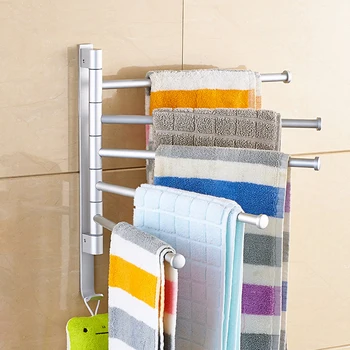 

Wall Mounted Towel Rack Bathroom Rotatable Towel Holder Space Aluminum Swing Arm Towel Hanger Swivel Bars Bath Kitchen Shelf
