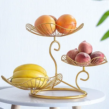 

Three-layer Dinning Table Leaf Shaped Wire Basket Kitchen Organizer Snack Rack Living Room Home Decor Iron Art Fruit Plate