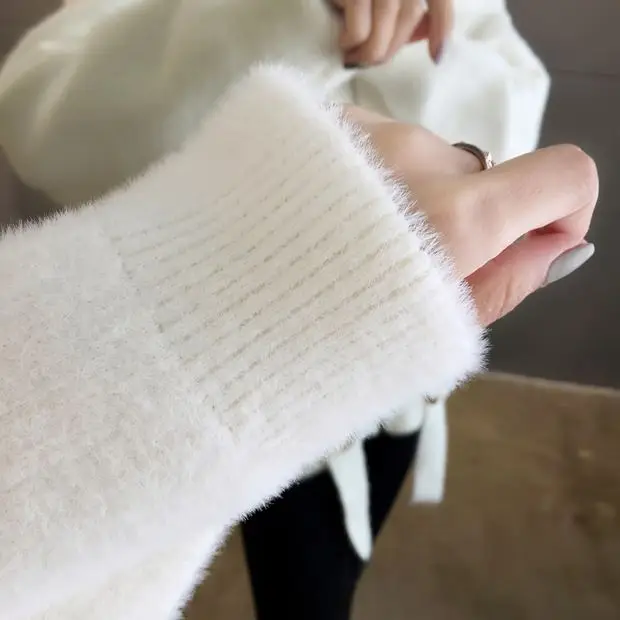 Новинка 9390 года; Короткий Одноцветный вязаный кардиган из норки; 94- 2/F, 7 рядов, 3 полки