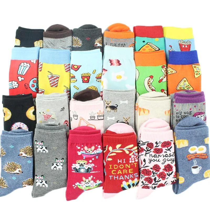 Носки Унисекс Забавный мультяшный фрукт банан авокадо лимонное яйцо пончик еда счастливый Япония Harajuku Хип Хоп Хлопковые женские носки