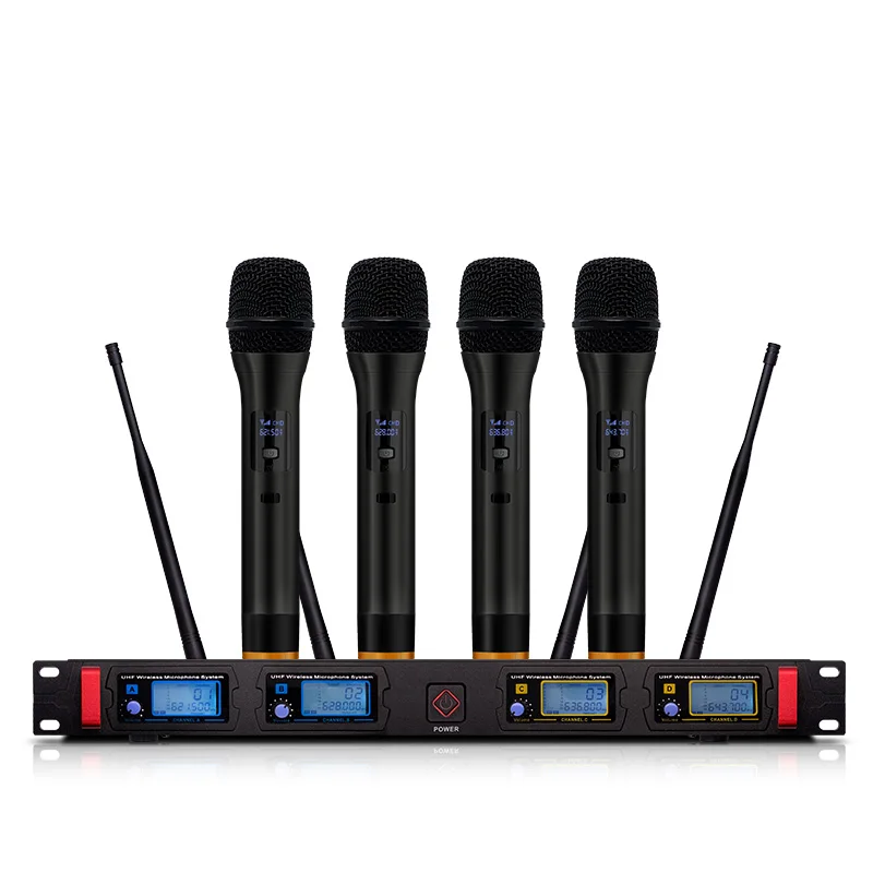 

Wireless microphone system 4-channel wireless microphone system UHF karaoke system wireless four-handheld microphone