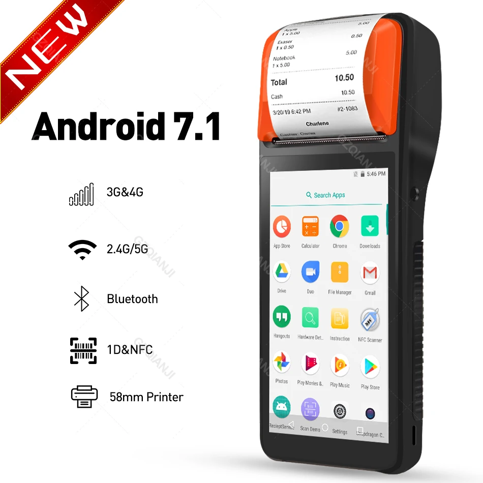 Android PDA NFC POS чековый термопринтер Wi Fi Bluetooth Мобильный принтер 58 мм беспроводной