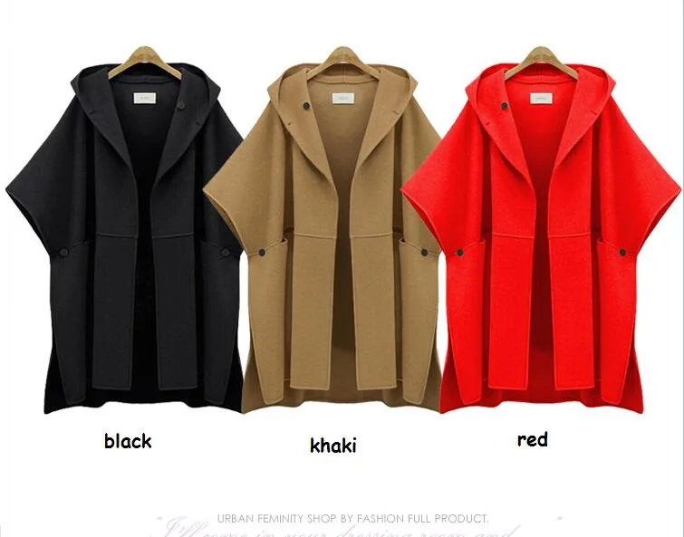 Большие размеры повседневные женские пальто зимнее шерстяное пальто с капюшоном Свободный плащ куртки рукав «летучая мышь» женские Vestidos Большие размеры XL-5XL