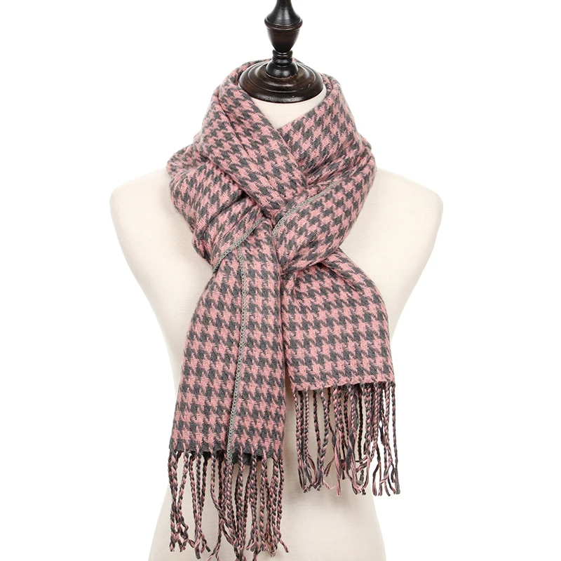 

Winter Scarf Women Plaid Houndstooth Cashmere Scarf Warm Thick Long Pashmina Women Shawls and Scarves