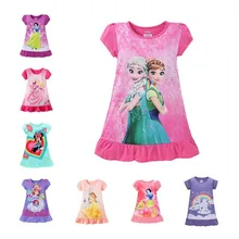 Kids Girls Princess Dress Anna Elsa Minnie Mouse Sofia Unicorn Print Cartoon Costume Baby Children Summer Clothes PJS 3-9T