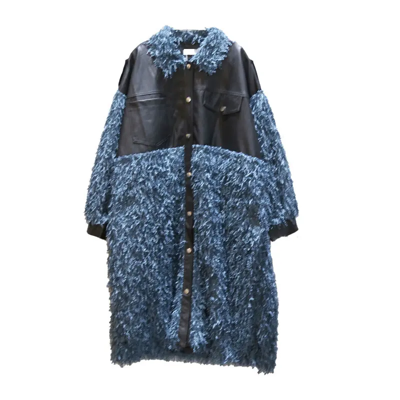blue GCC2551 XITAO модных цветов с кисточками лоскутное пальто из искусственной кожи женская одежда Мода карман индивидуальность отложной воротник Тренч Новинка GCC2551 - Цвет: blue GCC2551