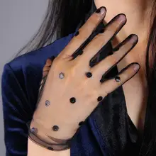 Женские сексуальные прозрачные перчатки в горошек, черные сетчатые перчатки, женские летние Вечерние перчатки для танцев R1910