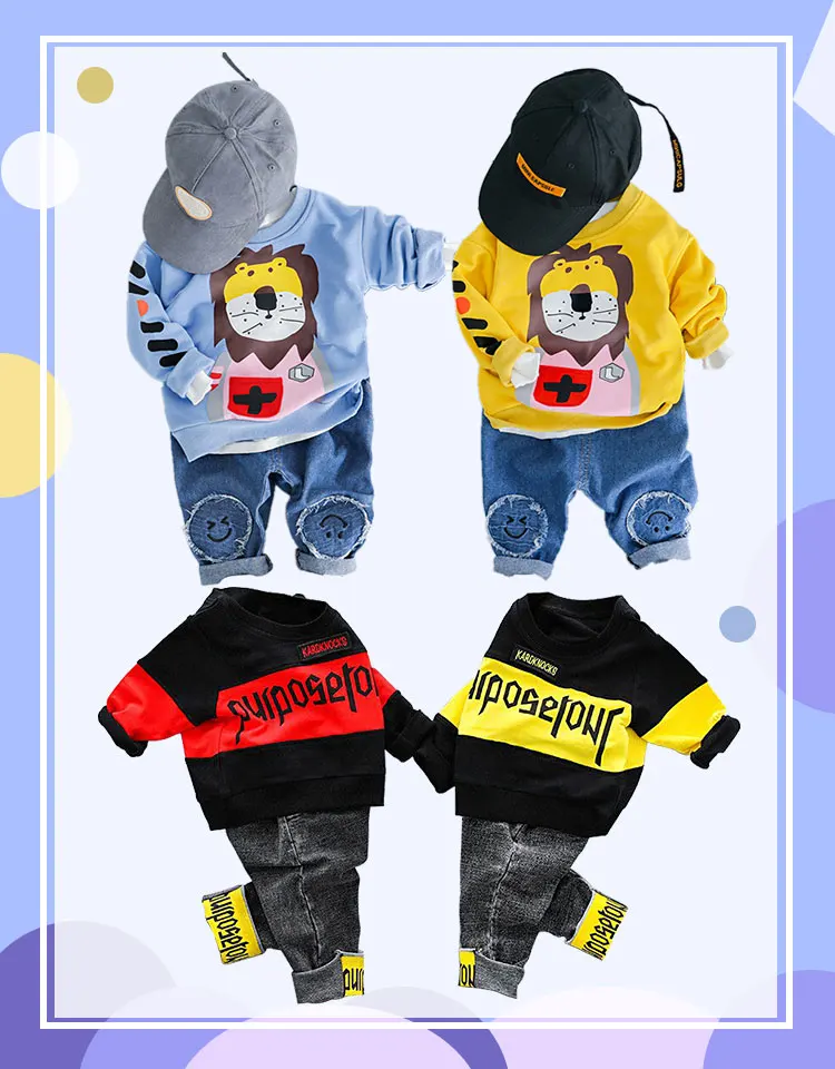 Одежда для маленьких мальчиков Одежда для маленьких девочек весенне-осенний костюм из двух предметов хлопковая одежда в полоску костюм из футболки и штанов со смайликом