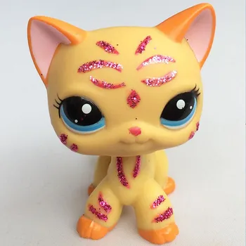 

lps real rare pet shop toys Lovely Rare Black Cat Blue Eyes White Pink Glitter Kitten Animals Kids Gift free shipping