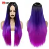 Wignee longue droite synthétique perruque Ombre violet cheveux pour les femmes partie moyenne cheveux résistant à la chaleur fibre partie quotidienne Bundle cheveux perruque ► Photo 3/6