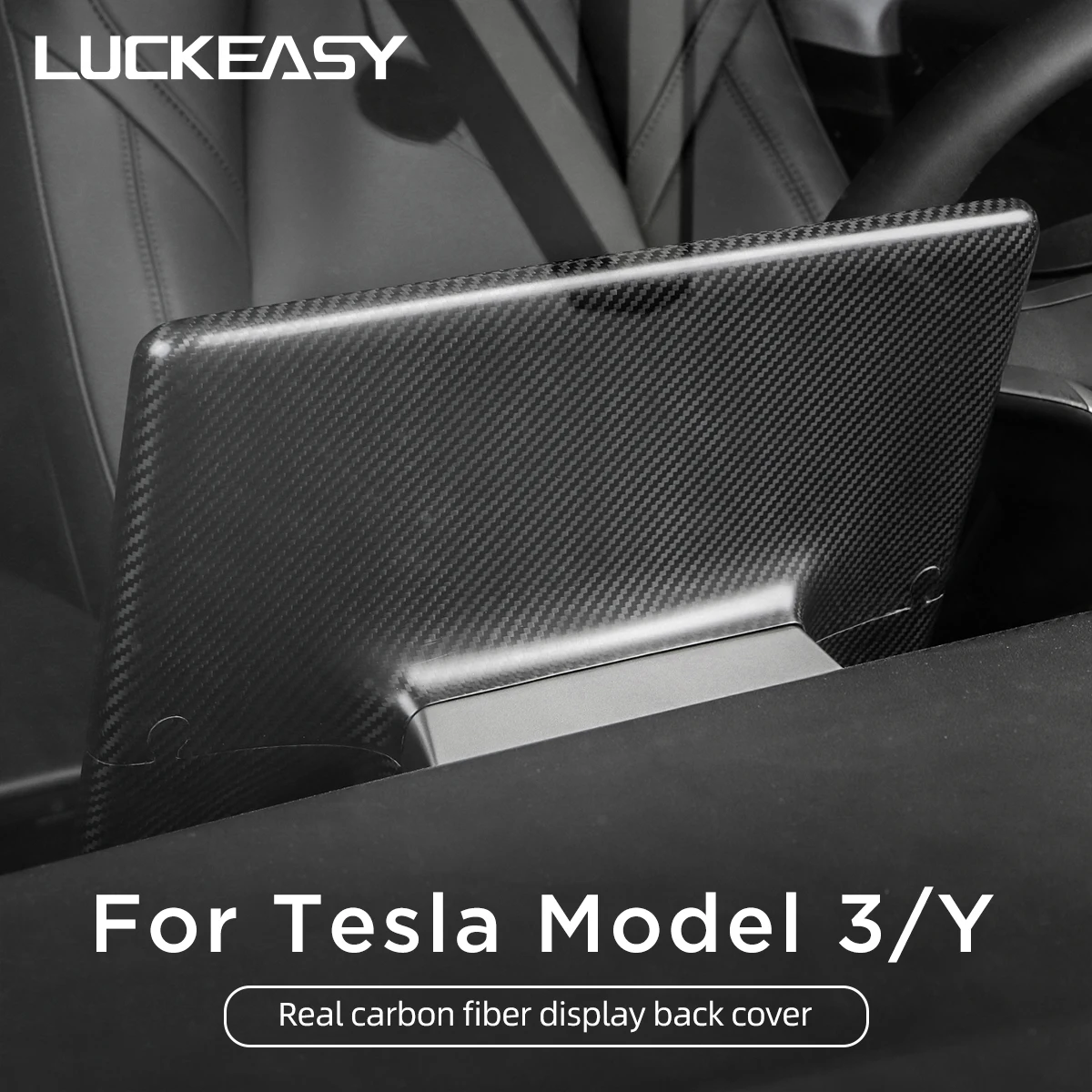 LUCKEASY For Tesla Model 3 Model Y 2017-2023 Car Central Control Screen Back Cover Real Carbon Fiber Interior Accessories model3