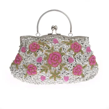 

2020 Beaded Evening Bag Women Handle Clutch Bags Flower Pattern Party Hand Bags Wallet Women's Dress Clutch Shoulder Bag WY53