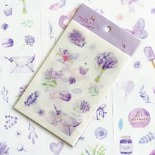 6 hojas/paquete lindo Color púrpura flor pegatina portátil teléfono DIY decoración Stick etiqueta niños regalo papelería